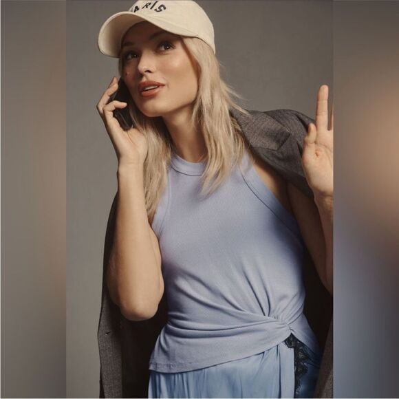 ANTHROPOLOGIE Midi Dress Size M The Keeley Twofer  Sleeveless Light Blue NEW - Picture 2 of 16